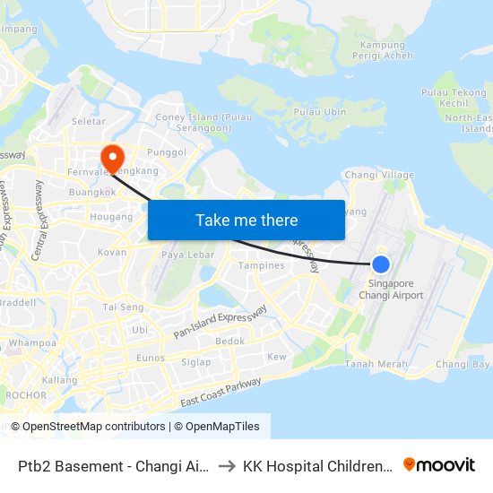 Ptb2 Basement - Changi Airport Ter 2 (95129) to KK Hospital Children Tower Ward 85 map