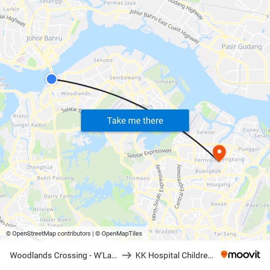 Woodlands Crossing - W'Lands Checkpt (46109) to KK Hospital Children Tower Ward 85 map