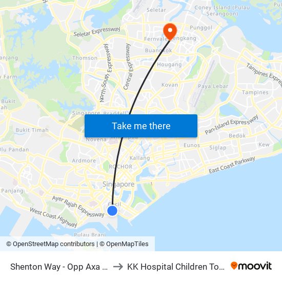 Shenton Way - Opp Axa Twr (03217) to KK Hospital Children Tower Ward 85 map