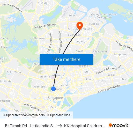 Bt Timah Rd - Little India Stn Exit A (40011) to KK Hospital Children Tower Ward 85 map