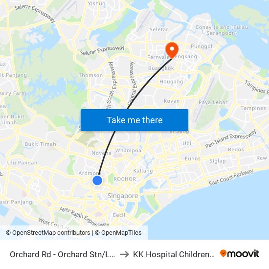 Orchard Rd - Orchard Stn/Lucky Plaza (09048) to KK Hospital Children Tower Ward 85 map