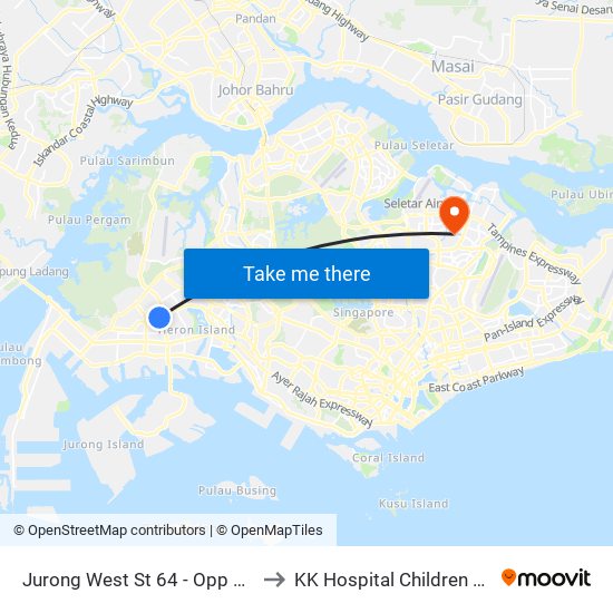 Jurong West St 64 - Opp Blk 662c (22499) to KK Hospital Children Tower Ward 85 map