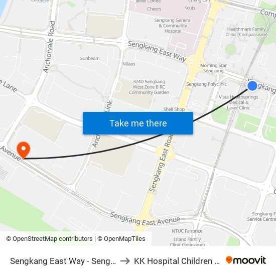 Sengkang East Way - Sengkang Stn (67409) to KK Hospital Children Tower Ward 85 map