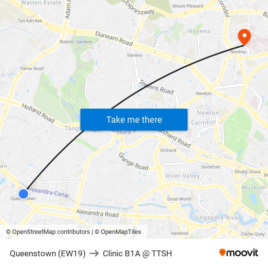 Queenstown (EW19) to Clinic B1A @ TTSH map