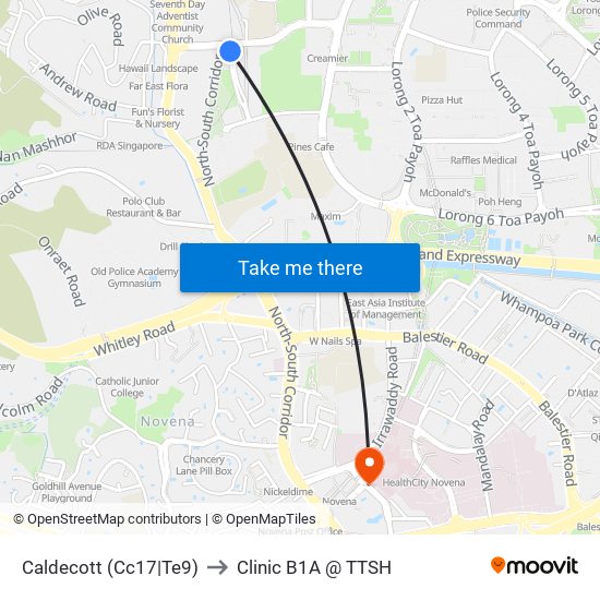 Caldecott (Cc17|Te9) to Clinic B1A @ TTSH map