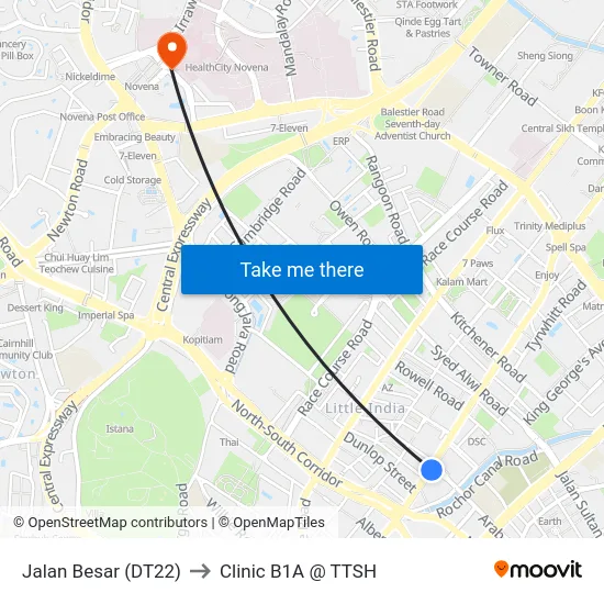 Jalan Besar (DT22) to Clinic B1A @ TTSH map
