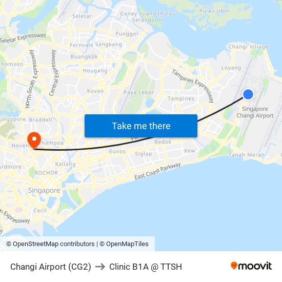 Changi Airport (CG2) to Clinic B1A @ TTSH map