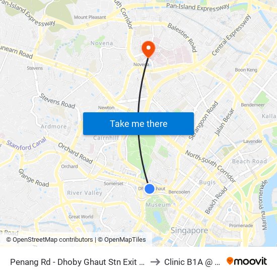 Penang Rd - Dhoby Ghaut Stn Exit B (08031) to Clinic B1A @ TTSH map