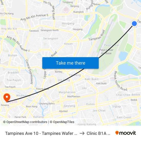 Tampines Ave 10 - Tampines Wafer Fab Pk (75351) to Clinic B1A @ TTSH map