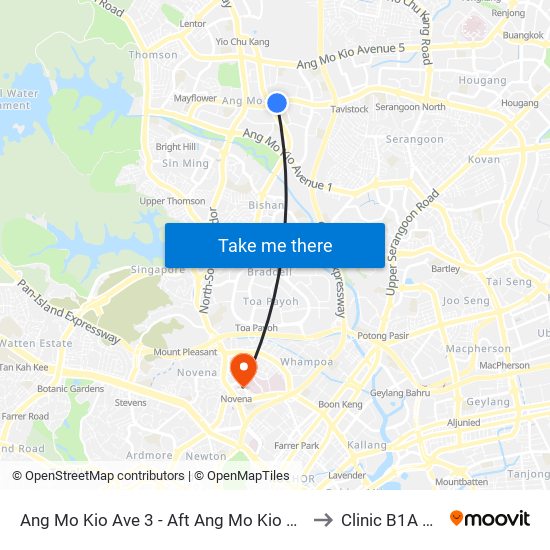 Ang Mo Kio Ave 3 - Aft Ang Mo Kio Stn Exit A (54261) to Clinic B1A @ TTSH map