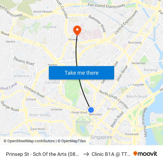 Prinsep St - Sch Of the Arts (08079) to Clinic B1A @ TTSH map