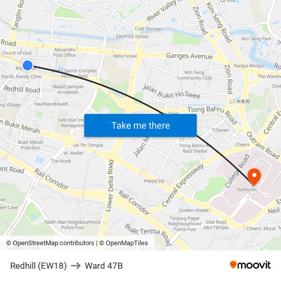 Redhill (EW18) to Ward 47B map