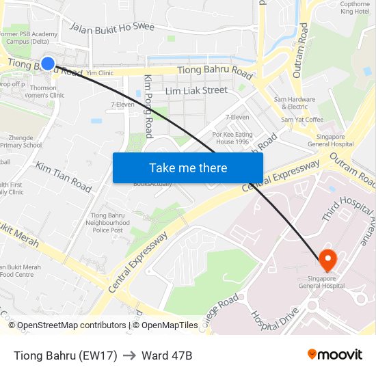 Tiong Bahru (EW17) to Ward 47B map