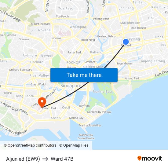 Aljunied (EW9) to Ward 47B map