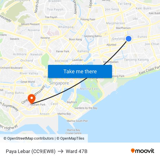 Paya Lebar (CC9|EW8) to Ward 47B map