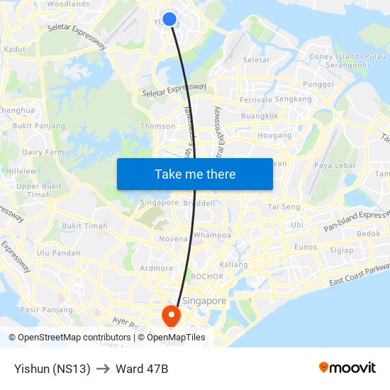 Yishun (NS13) to Ward 47B map