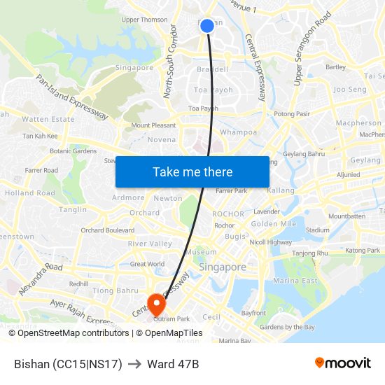 Bishan (CC15|NS17) to Ward 47B map