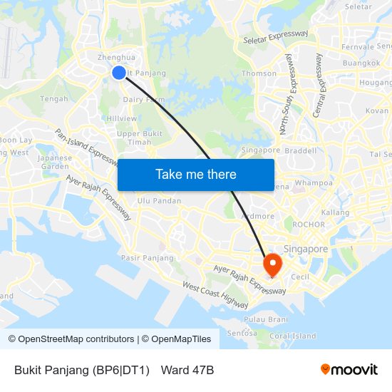 Bukit Panjang (BP6|DT1) to Ward 47B map