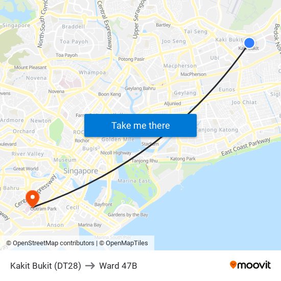 Kakit Bukit (DT28) to Ward 47B map