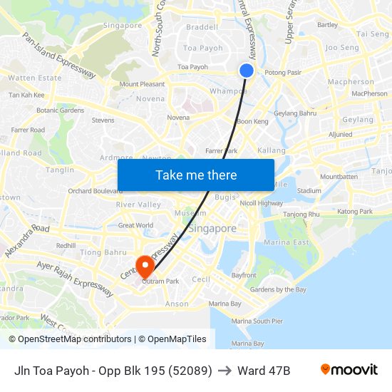 Jln Toa Payoh - Opp Blk 195 (52089) to Ward 47B map
