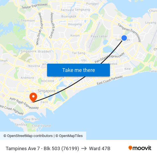 Tampines Ave 7 - Blk 503 (76199) to Ward 47B map