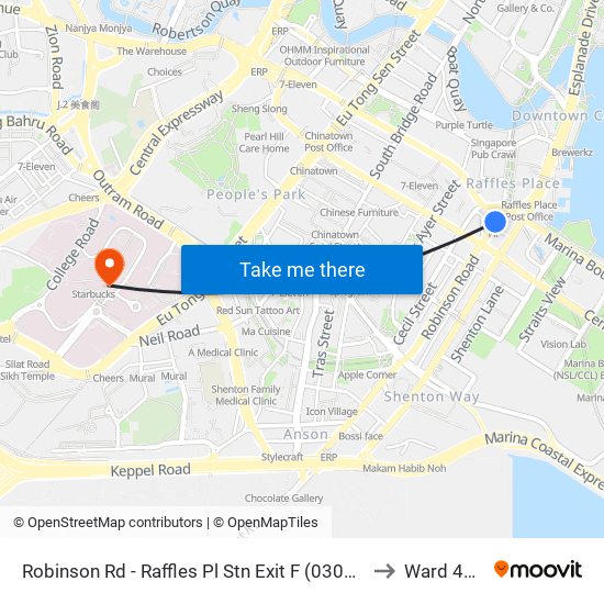 Robinson Rd - Raffles Pl Stn Exit F (03031) to Ward 47B map