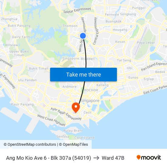 Ang Mo Kio Ave 6 - Blk 307a (54019) to Ward 47B map