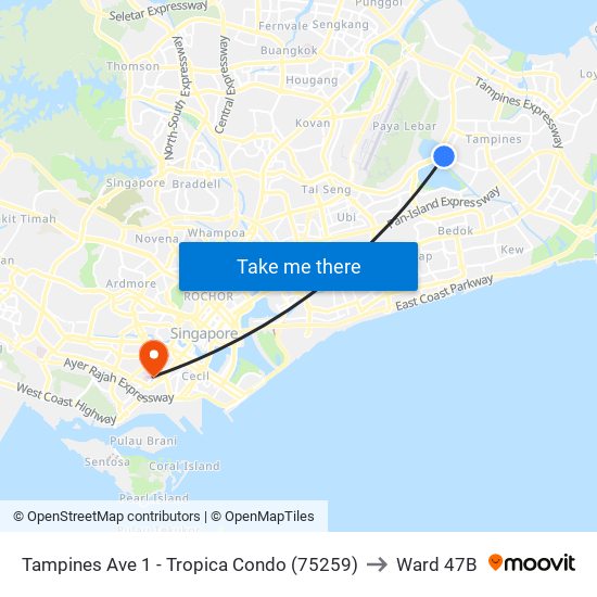 Tampines Ave 1 - Tropica Condo (75259) to Ward 47B map