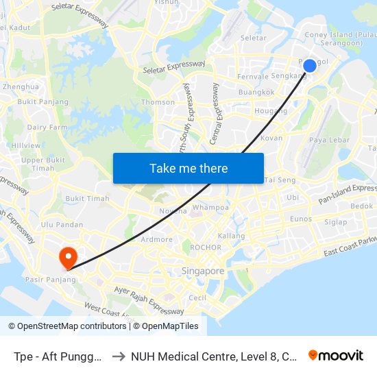 Tpe -  Aft Punggol Rd (65199) to NUH Medical Centre, Level 8, Children's Cancer Centre. map