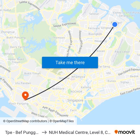 Tpe -  Bef Punggol Rd (65191) to NUH Medical Centre, Level 8, Children's Cancer Centre. map