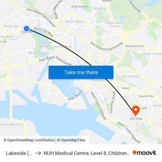 Lakeside (EW26) to NUH Medical Centre, Level 8, Children's Cancer Centre. map