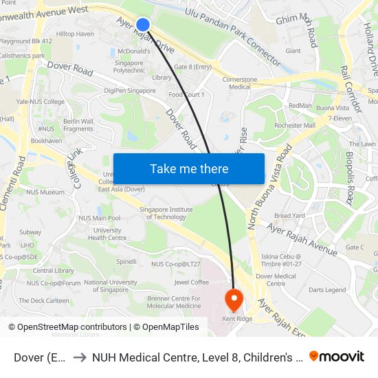 Dover (EW22) to NUH Medical Centre, Level 8, Children's Cancer Centre. map