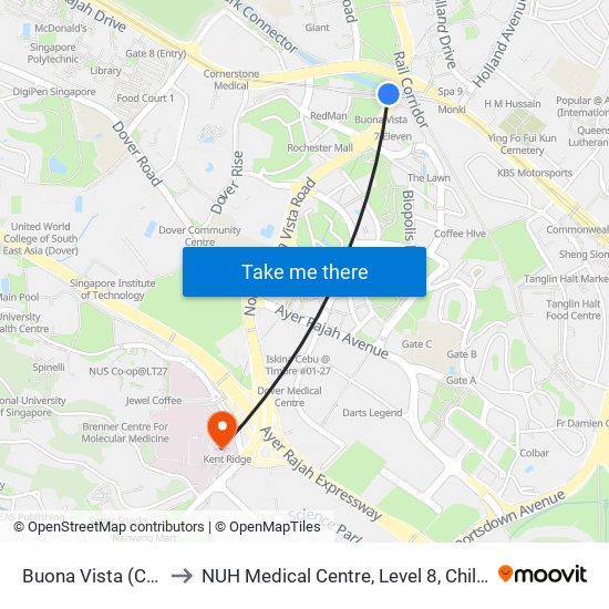 Buona Vista (CC22|EW21) to NUH Medical Centre, Level 8, Children's Cancer Centre. map
