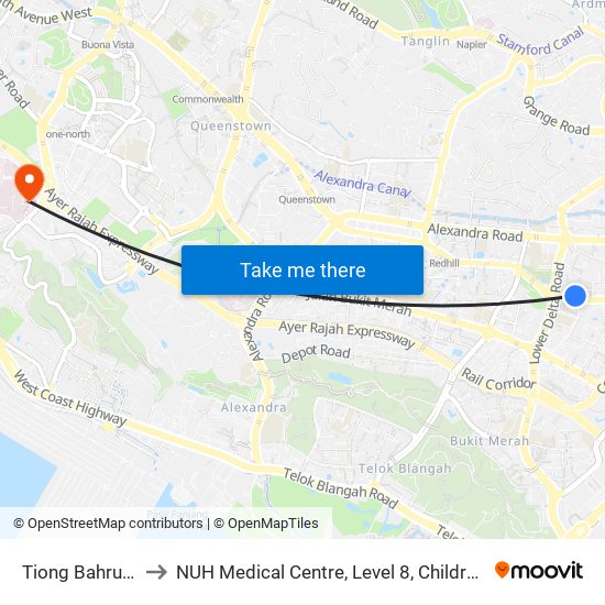 Tiong Bahru (EW17) to NUH Medical Centre, Level 8, Children's Cancer Centre. map