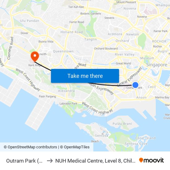 Outram Park (EW16|NE3) to NUH Medical Centre, Level 8, Children's Cancer Centre. map