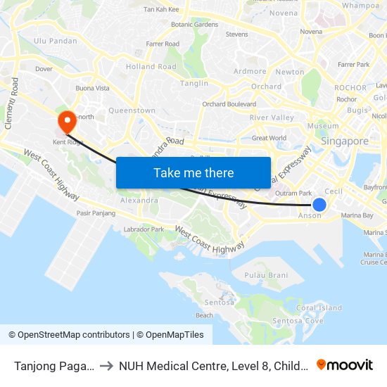 Tanjong Pagar (EW15) to NUH Medical Centre, Level 8, Children's Cancer Centre. map
