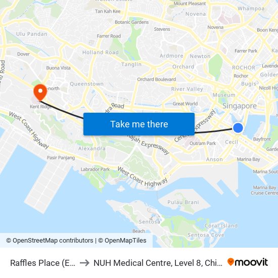 Raffles Place (EW14|NS26) to NUH Medical Centre, Level 8, Children's Cancer Centre. map