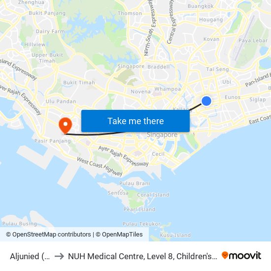 Aljunied (EW9) to NUH Medical Centre, Level 8, Children's Cancer Centre. map