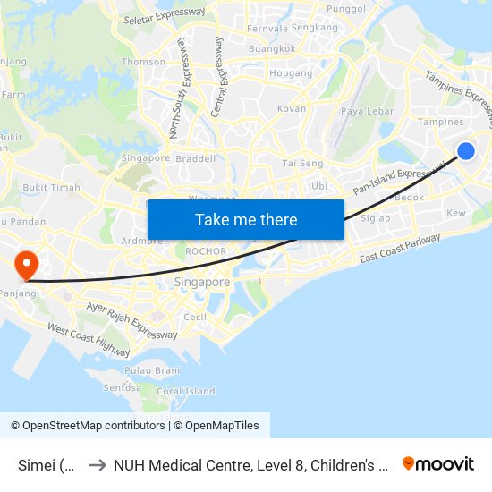 Simei (EW3) to NUH Medical Centre, Level 8, Children's Cancer Centre. map