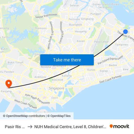 Pasir Ris (EW1) to NUH Medical Centre, Level 8, Children's Cancer Centre. map