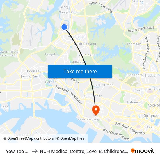 Yew Tee (NS5) to NUH Medical Centre, Level 8, Children's Cancer Centre. map