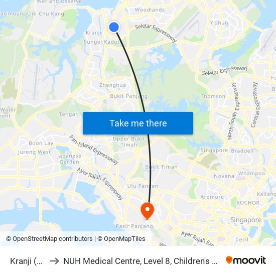 Kranji (NS7) to NUH Medical Centre, Level 8, Children's Cancer Centre. map