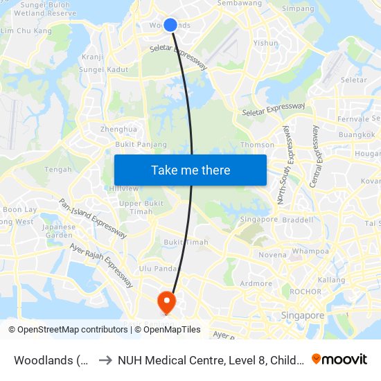 Woodlands (Ns9 | Te2) to NUH Medical Centre, Level 8, Children's Cancer Centre. map