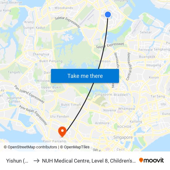 Yishun (NS13) to NUH Medical Centre, Level 8, Children's Cancer Centre. map