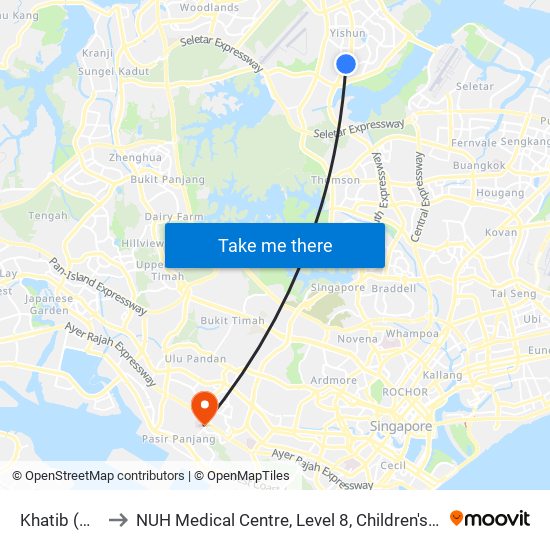 Khatib (NS14) to NUH Medical Centre, Level 8, Children's Cancer Centre. map