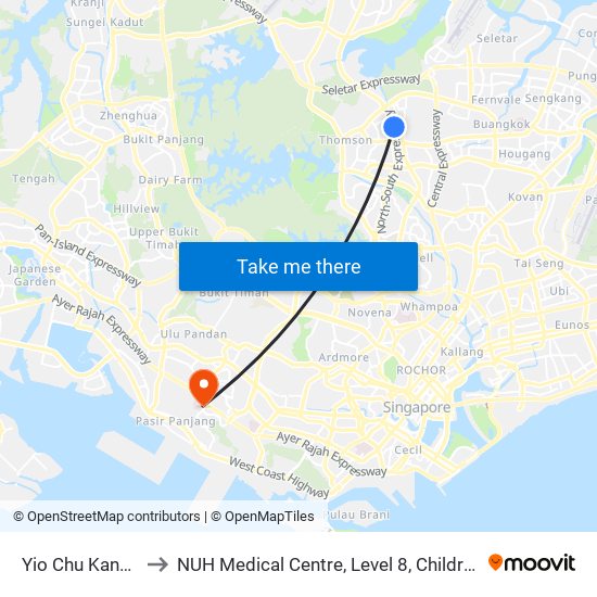 Yio Chu Kang (NS15) to NUH Medical Centre, Level 8, Children's Cancer Centre. map