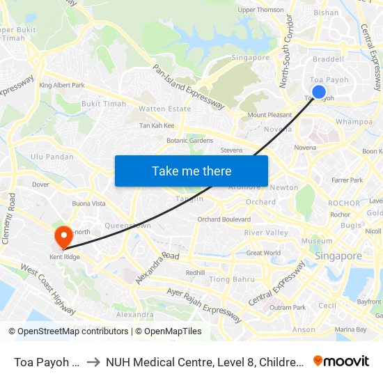 Toa Payoh (NS19) to NUH Medical Centre, Level 8, Children's Cancer Centre. map