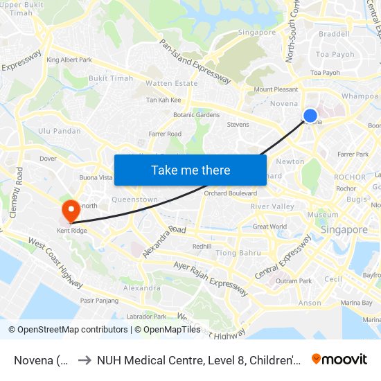 Novena (NS20) to NUH Medical Centre, Level 8, Children's Cancer Centre. map