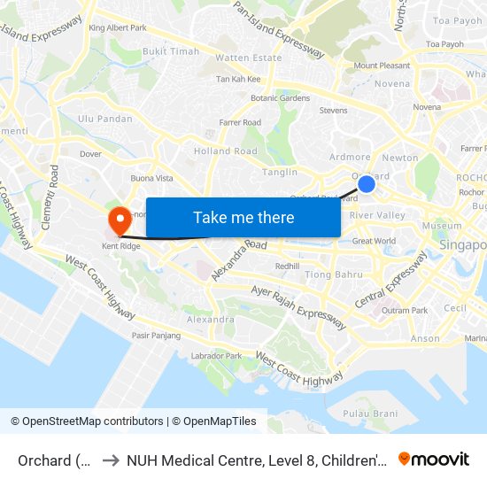 Orchard (NS22) to NUH Medical Centre, Level 8, Children's Cancer Centre. map