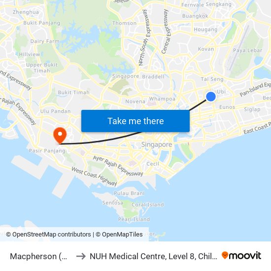 Macpherson (CC10|DT26) to NUH Medical Centre, Level 8, Children's Cancer Centre. map